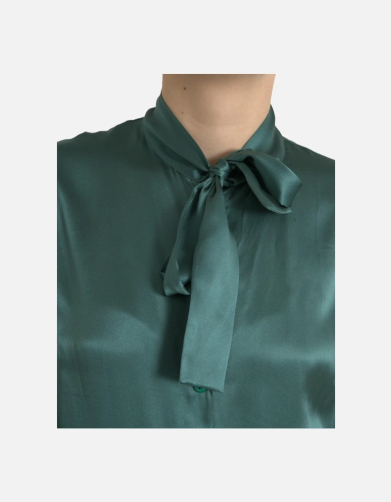 Sophisticated Silk Blouse with Ascot Collar and Button Closure Women -