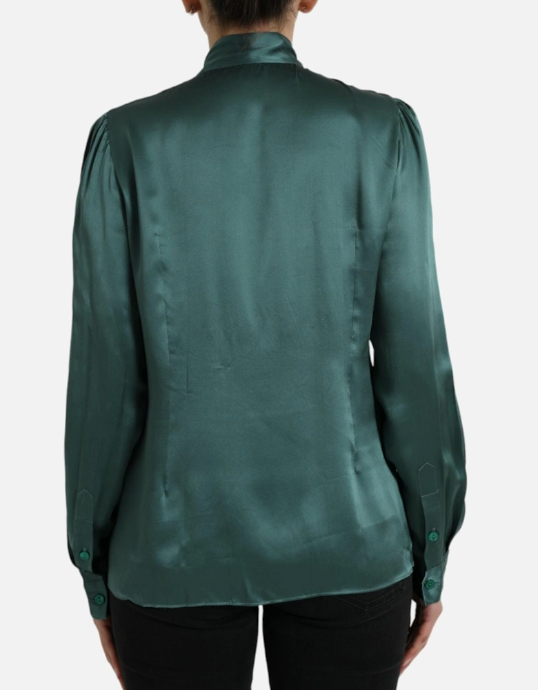 Sophisticated Silk Blouse with Ascot Collar and Button Closure Women -