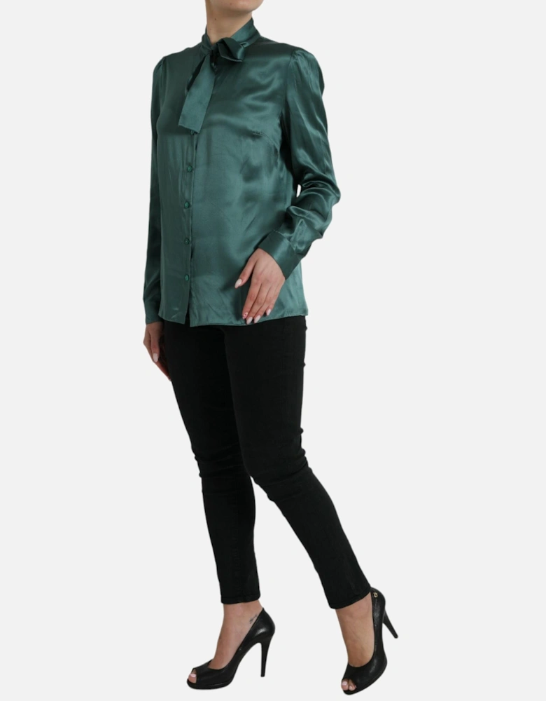 Sophisticated Silk Blouse with Ascot Collar and Button Closure Women -
