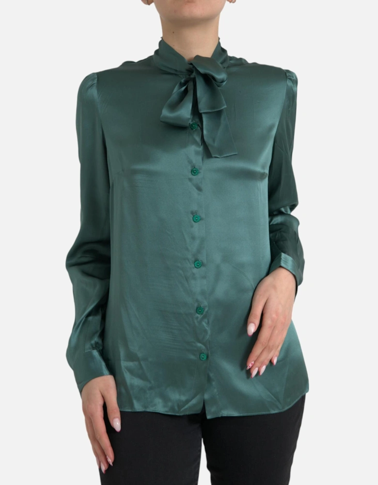 Sophisticated Silk Blouse with Ascot Collar and Button Closure Women -