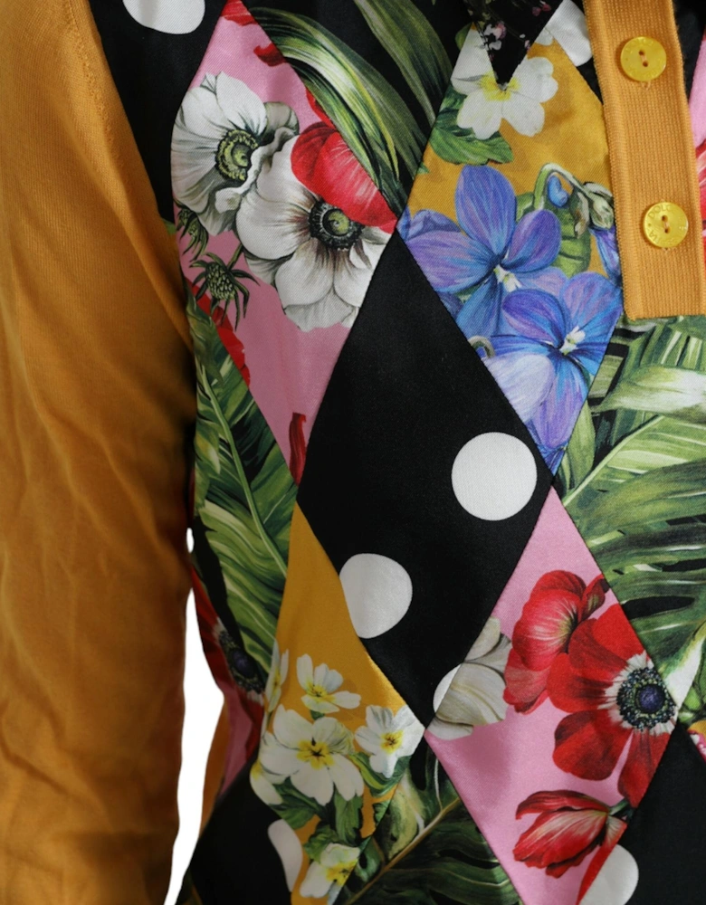 Patchwork Henley Shirt Sweater with Silk Lining Women - Multicolor