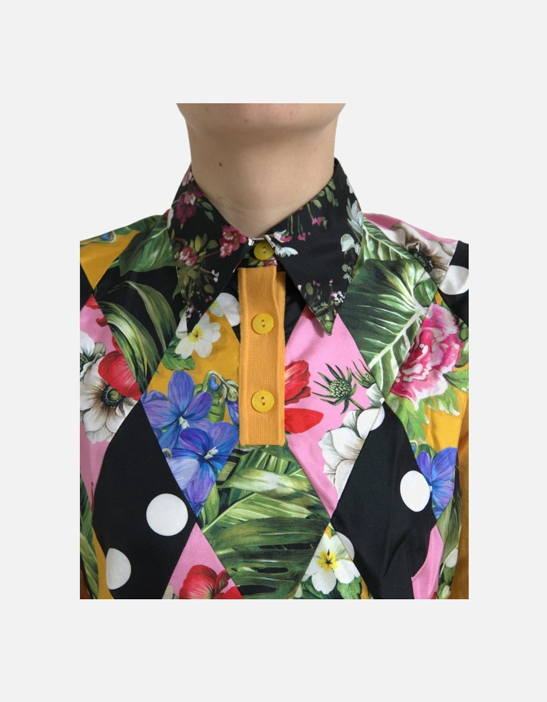 Patchwork Henley Shirt Sweater with Silk Lining Women - Multicolor