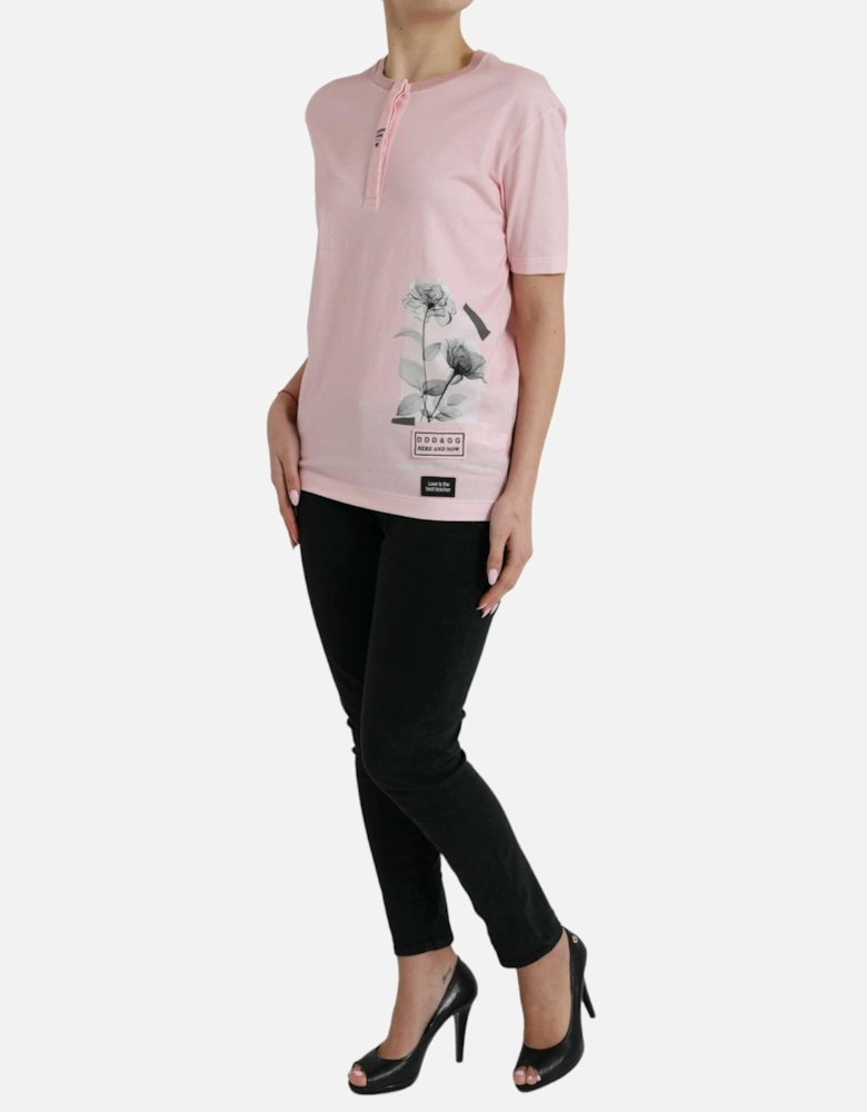 Elegant Floral Print T-Shirt in Pink Cotton Women