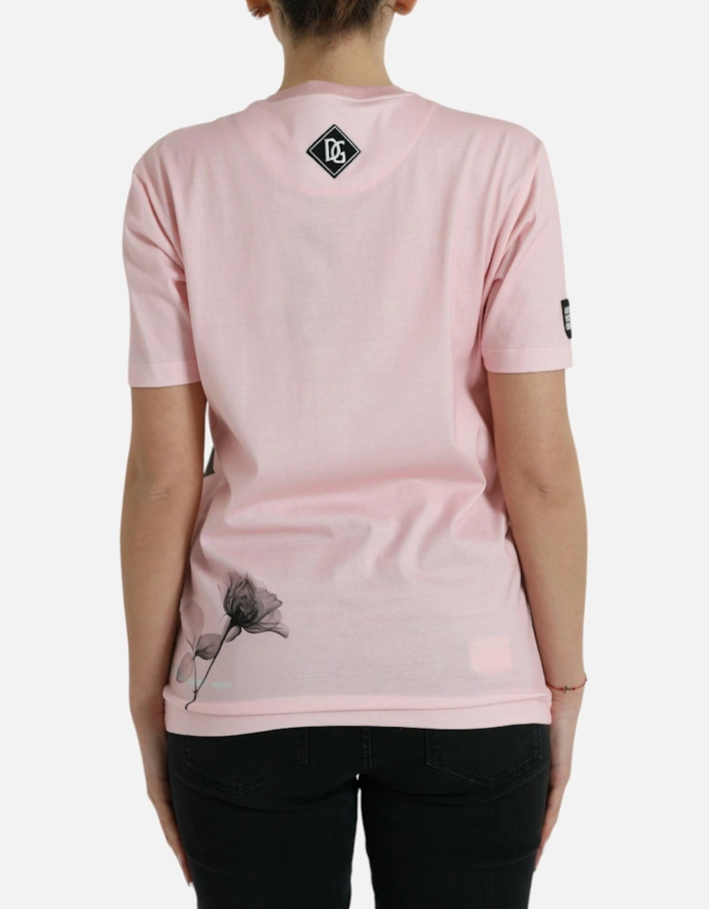Elegant Floral Print T-Shirt in Pink Cotton Women