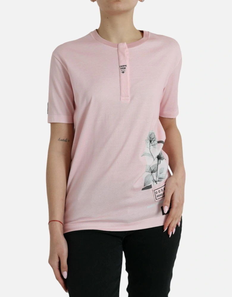 Elegant Floral Print T-Shirt in Pink Cotton Women