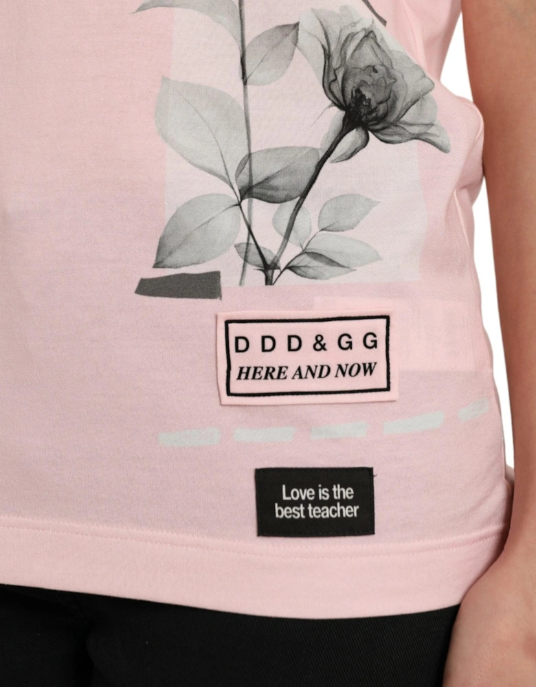 Elegant Floral Print T-Shirt in Pink Cotton Women