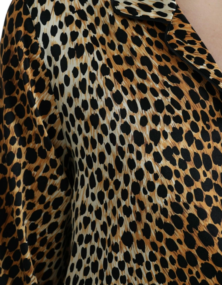 Luxurious Animal Print Silk Blend Blouse with Button Closure Women -