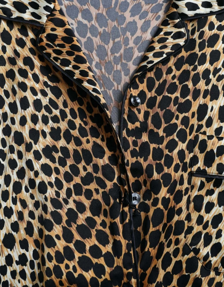 Luxurious Animal Print Silk Blend Blouse with Button Closure Women -