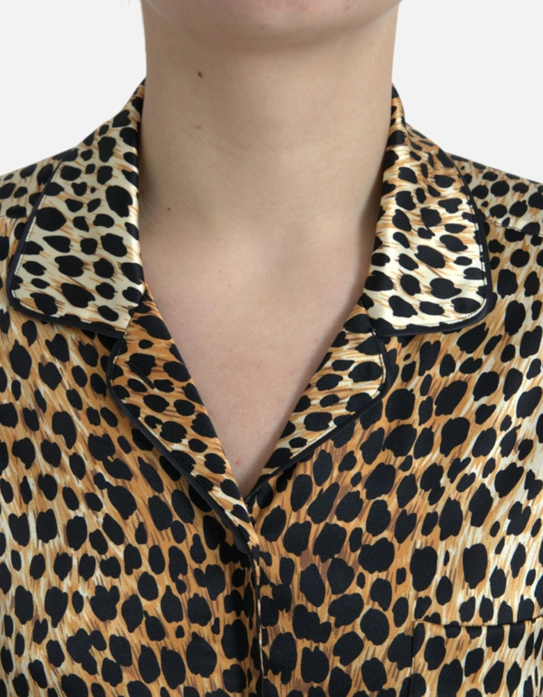 Luxurious Animal Print Silk Blend Blouse with Button Closure Women -