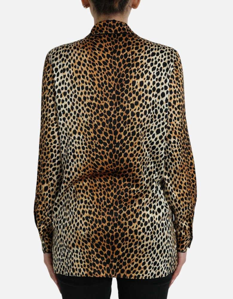 Luxurious Animal Print Silk Blend Blouse with Button Closure Women -