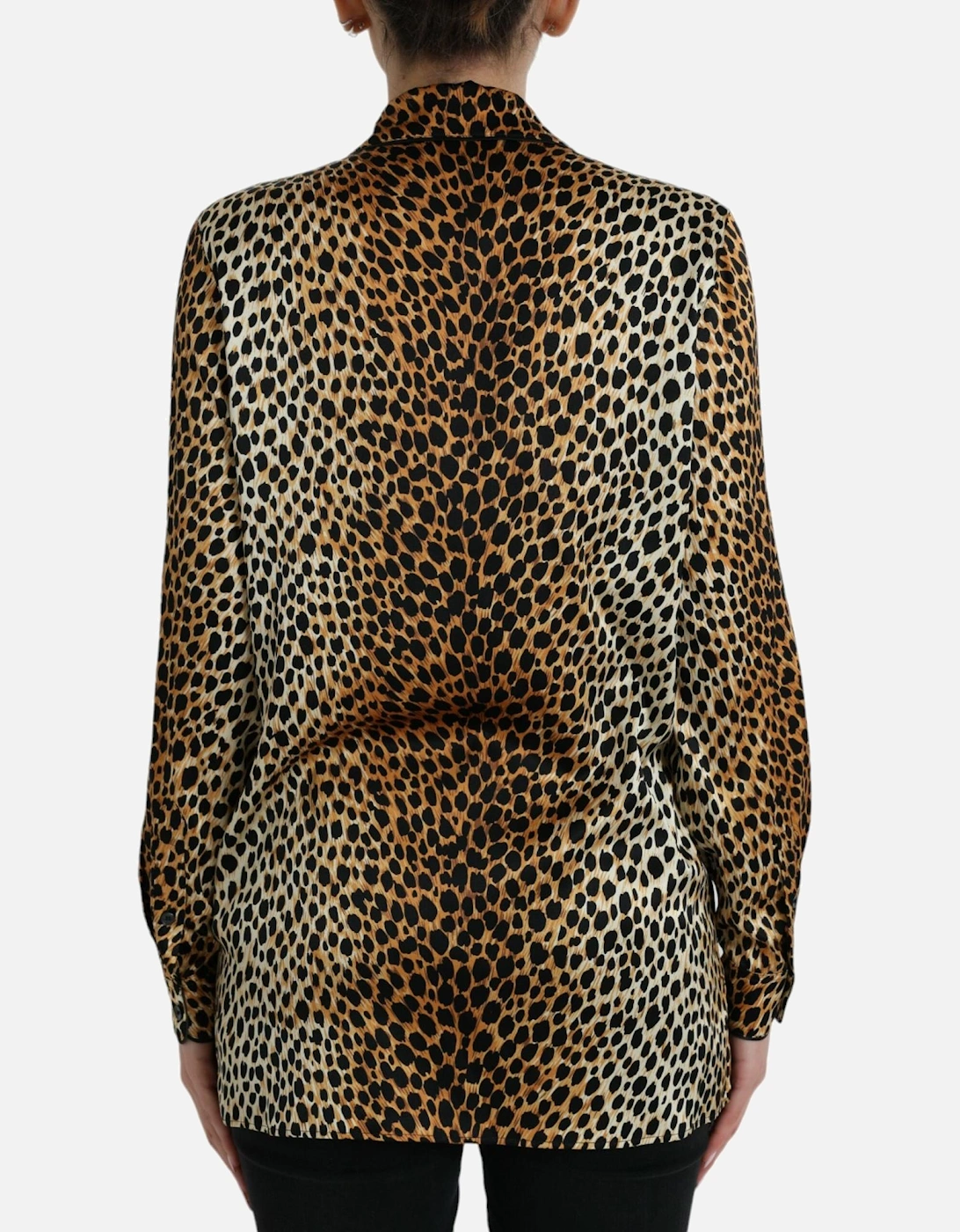 Luxurious Animal Print Silk Blend Blouse with Button Closure Women -