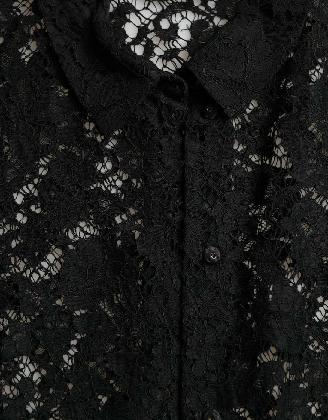 Black Long-Sleeved Floral Lace Blouse with Button Front Closure Women