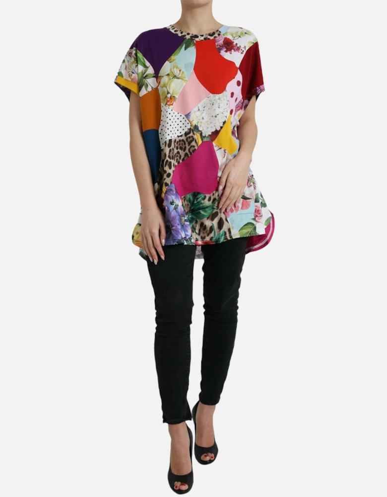 Patchwork Cotton-Silk Short Sleeve Blouse Top Women - Multicolor