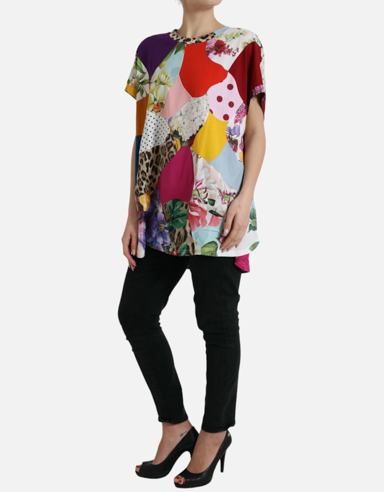 Patchwork Cotton-Silk Short Sleeve Blouse Top Women - Multicolor