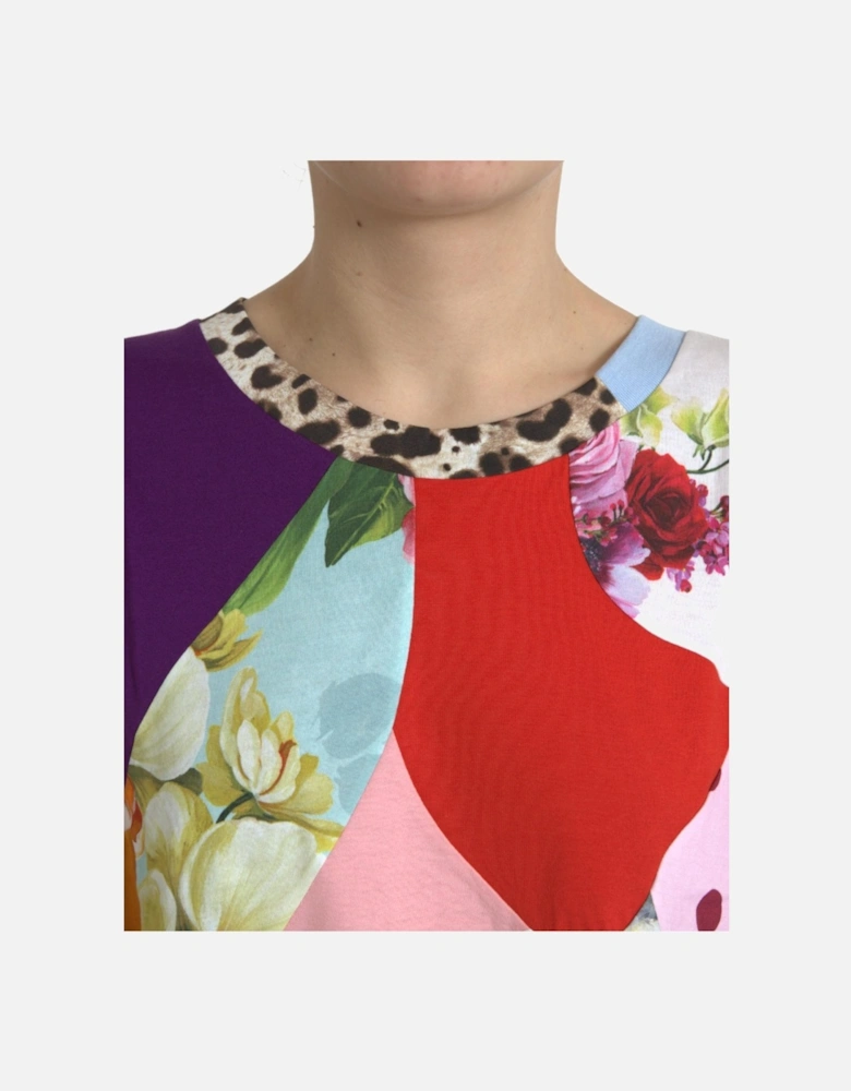 Patchwork Cotton-Silk Short Sleeve Blouse Top Women - Multicolor