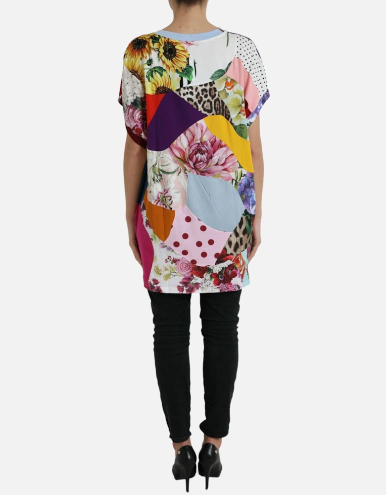 Patchwork Cotton-Silk Short Sleeve Blouse Top Women - Multicolor