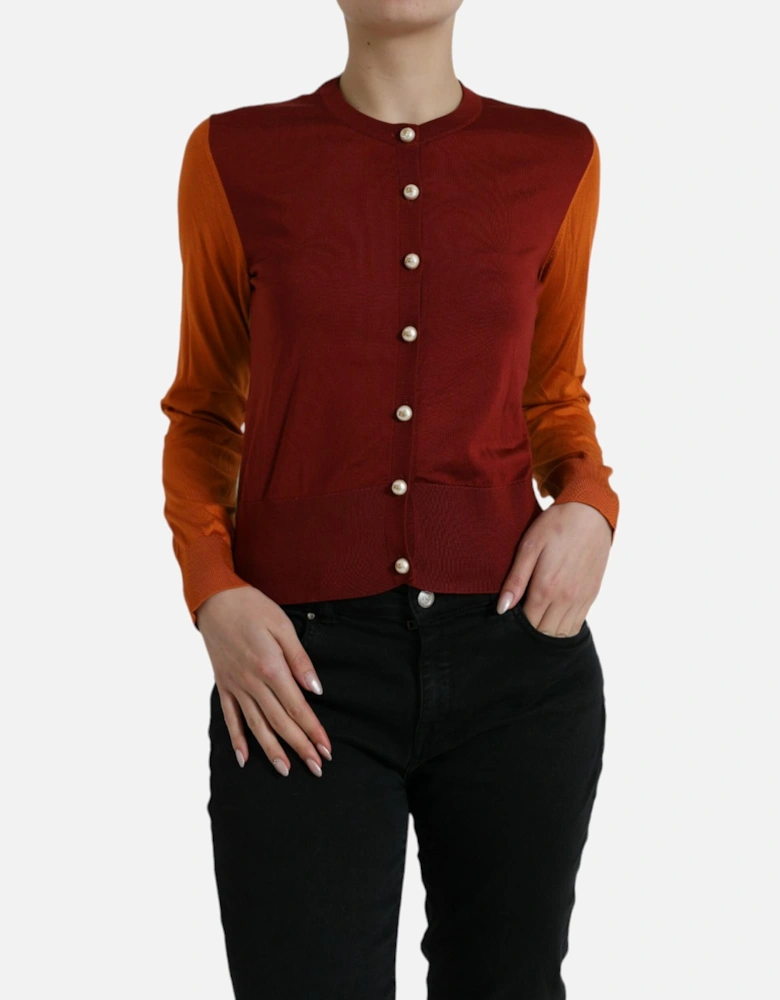 Silk Button Front Cardigan Sweater with Logo Details Women -