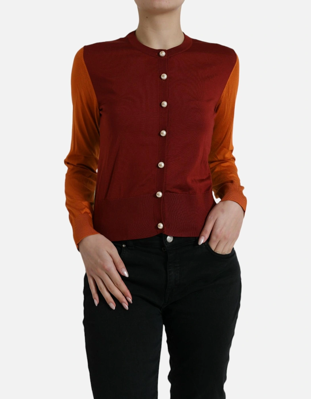 Silk Button Front Cardigan Sweater with Logo Details Women -, 7 of 6