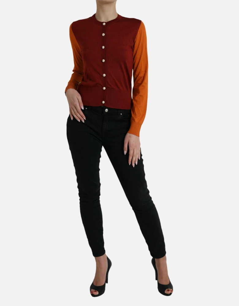 Silk Button Front Cardigan Sweater with Logo Details Women -