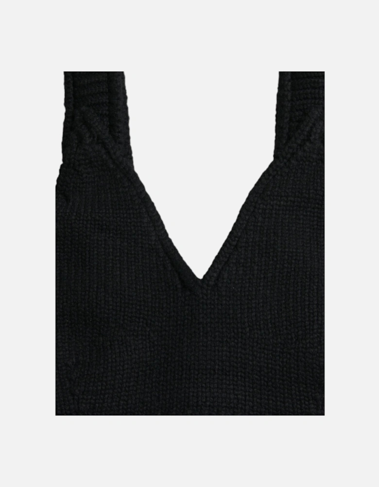 Black Cashmere Bustier Crop Top with Logo Details Women T-Shirts