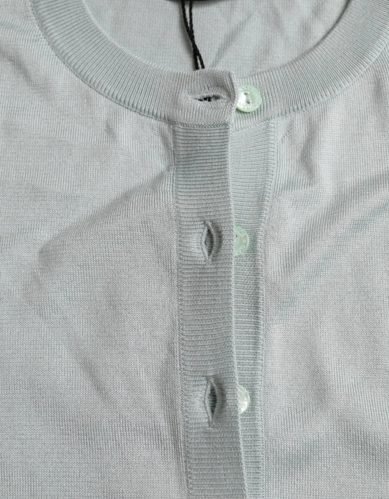 Silk Button Front Cardigan Sweater Women - Light Blue