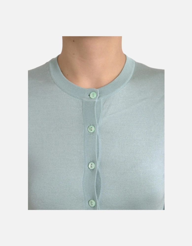 Silk Button Front Cardigan Sweater Women - Light Blue