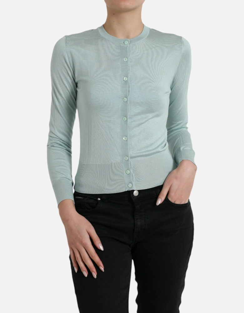 Silk Button Front Cardigan Sweater Women - Light Blue