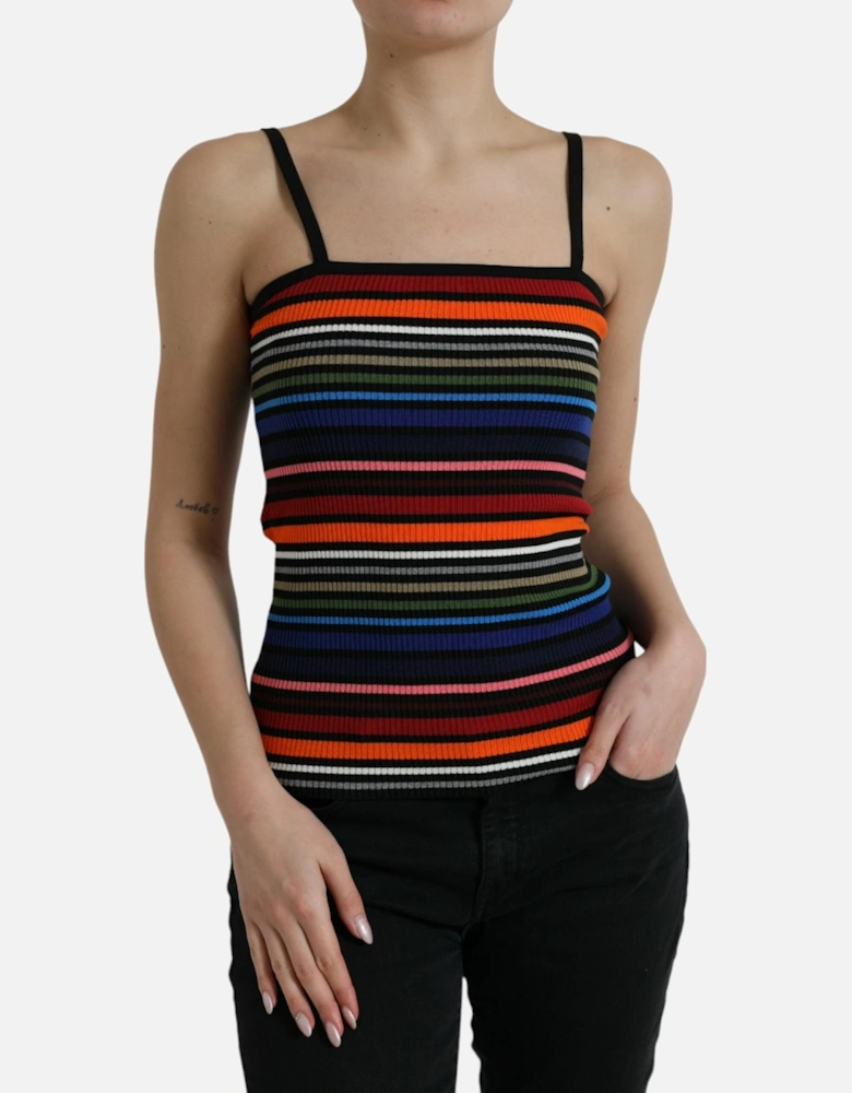 Striped Cotton Blend Tank Top with Logo Detail Women - Multicolor