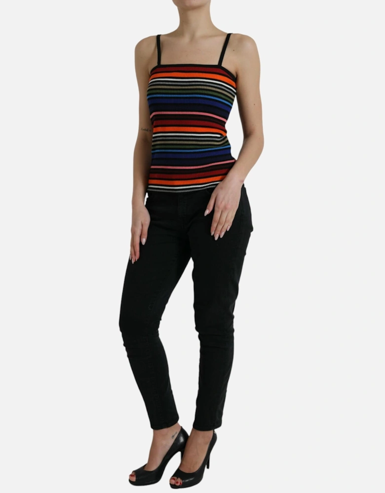 Striped Cotton Blend Tank Top with Logo Detail Women - Multicolor