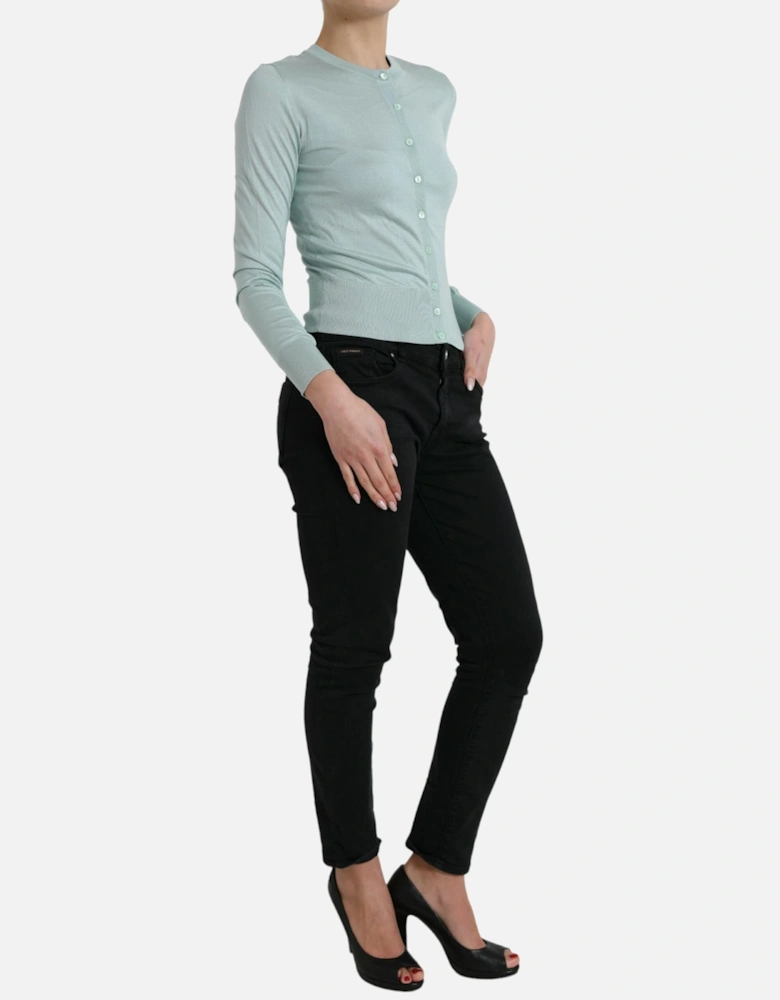 Silk Button Front Cardigan Sweater Women - Light Blue