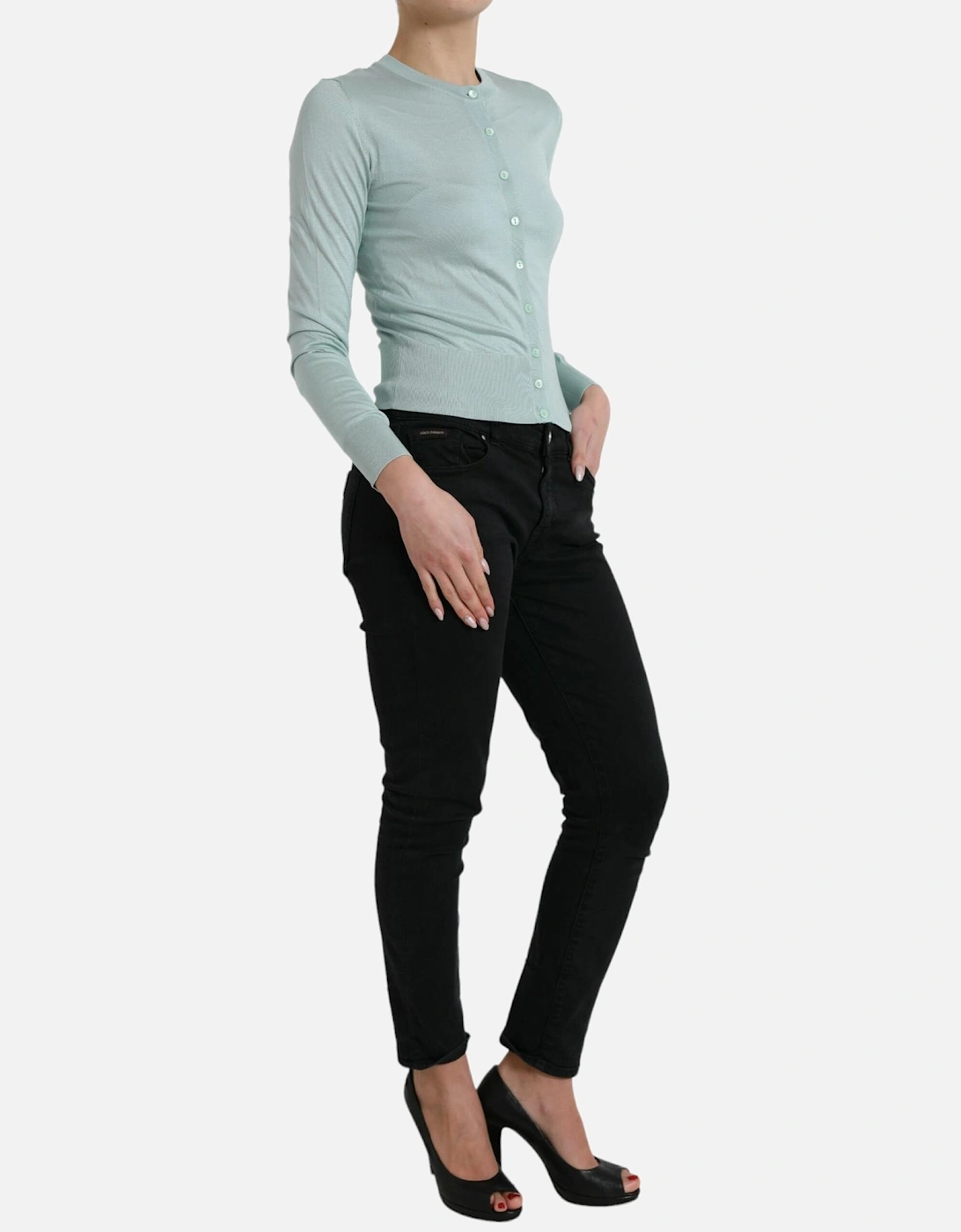 Silk Button Front Cardigan Sweater Women - Light Blue