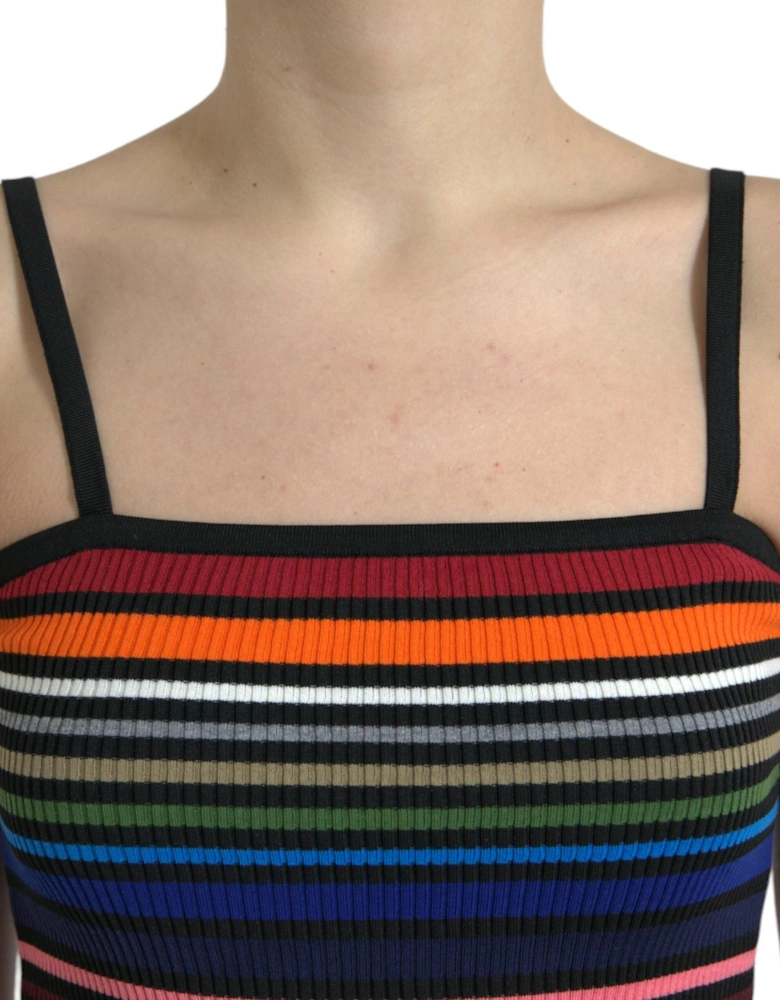 Striped Cotton Blend Tank Top with Logo Detail Women - Multicolor