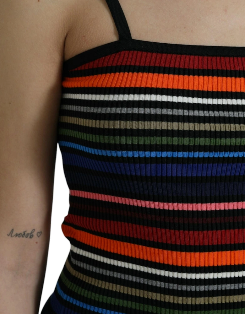 Striped Cotton Blend Tank Top with Logo Detail Women - Multicolor