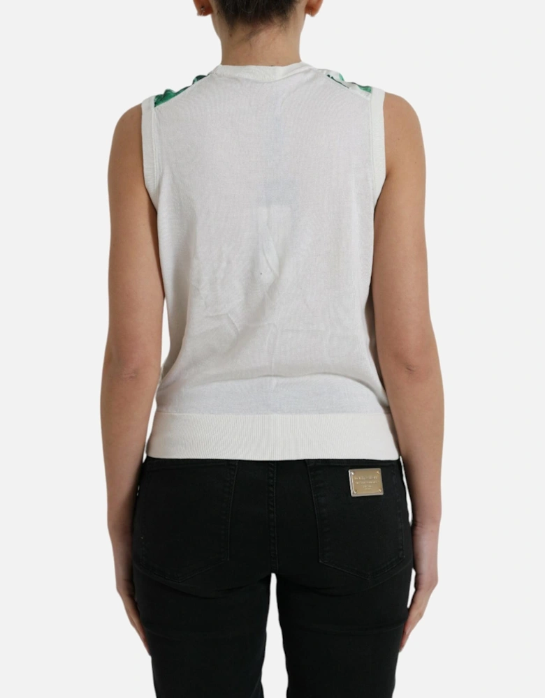 Silk Banana Leaf Print Tank Top Women - White T-Shirts