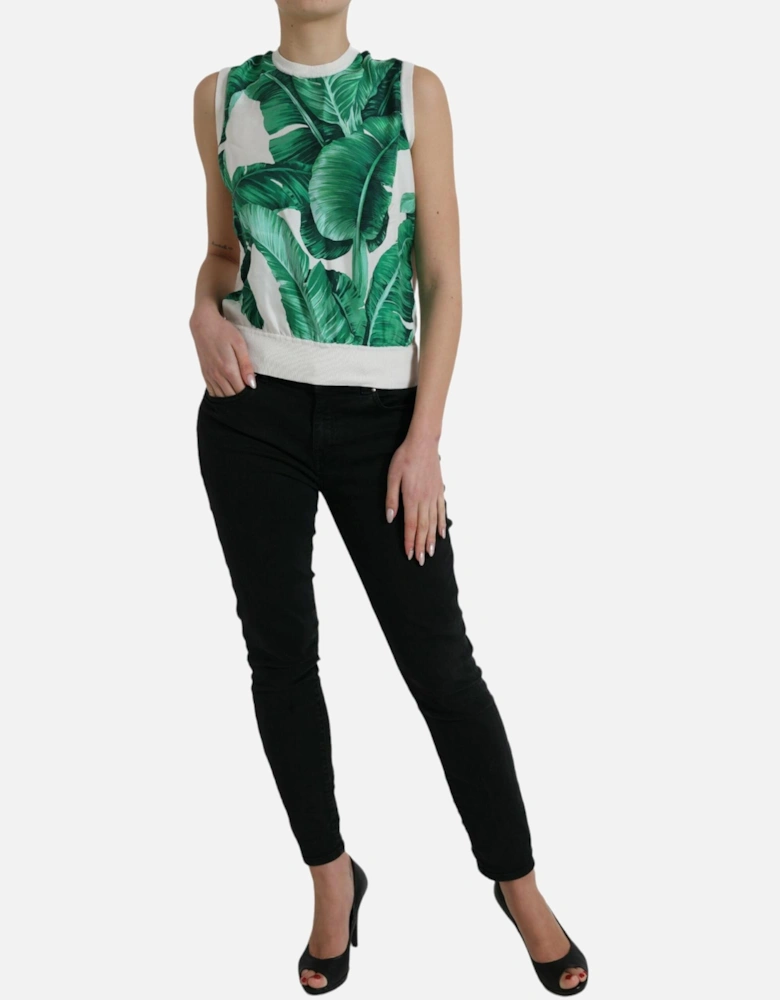 Silk Banana Leaf Print Tank Top Women - White T-Shirts