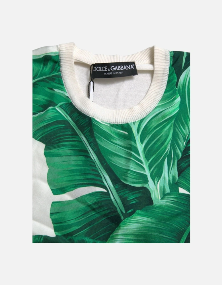 Silk Banana Leaf Print Tank Top Women - White T-Shirts