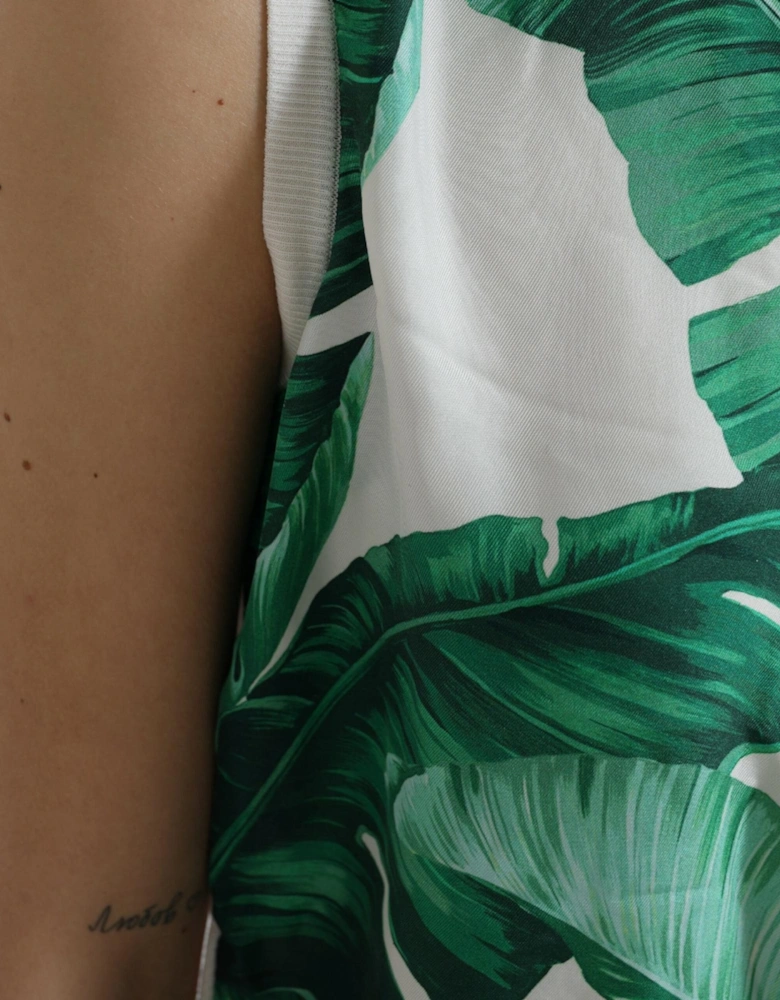 Silk Banana Leaf Print Tank Top Women - White T-Shirts