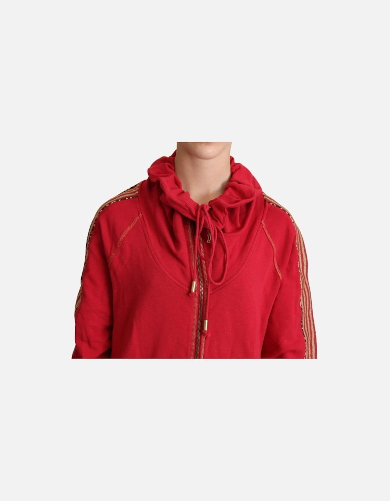 Red Cowl Neck ZipUp Hoodie Women Sweaters