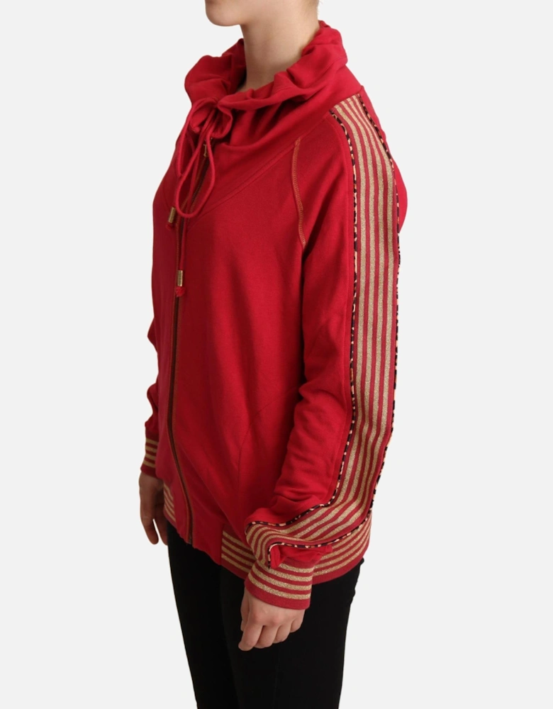 Red Cowl Neck ZipUp Hoodie Women Sweaters