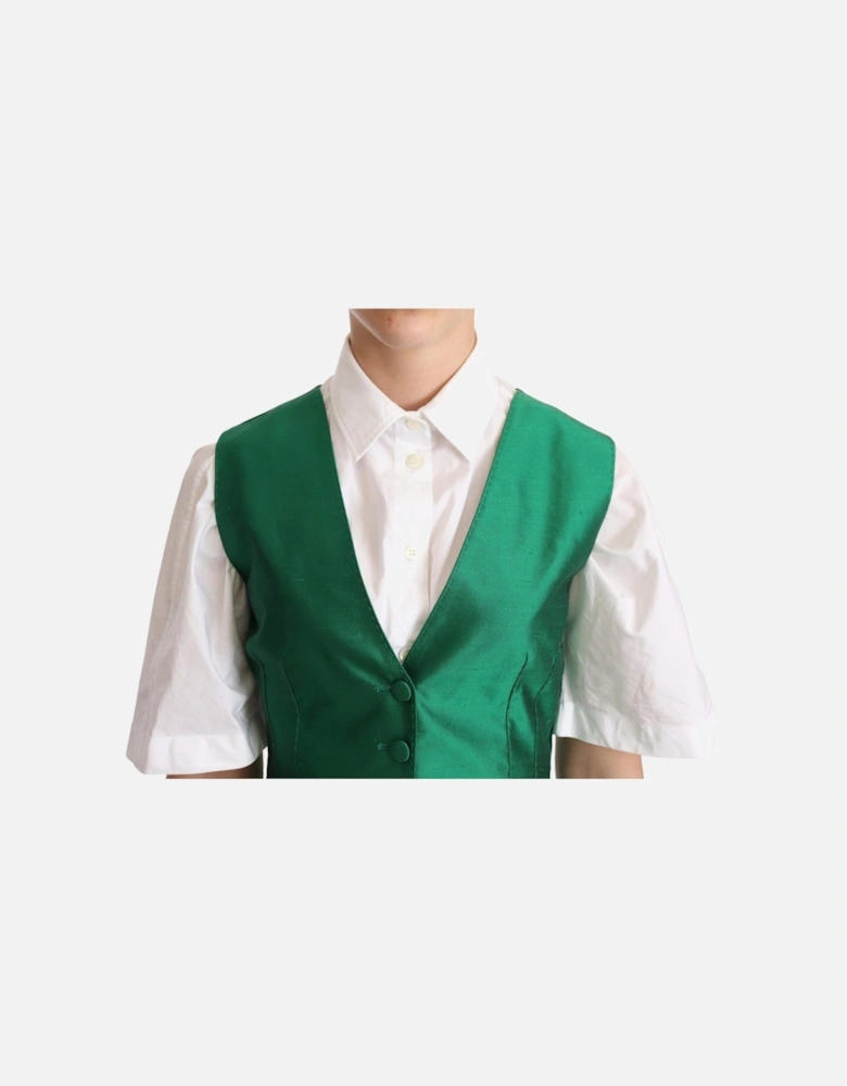 Silk Twill Waistcoat with Button Fastening Women - Green Vests