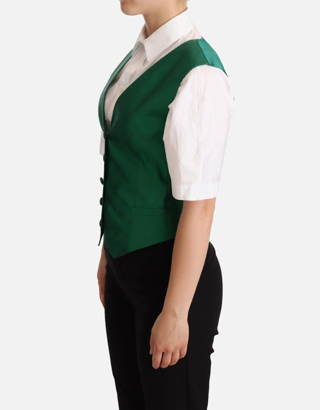 Silk Twill Waistcoat with Button Fastening Women - Green Vests