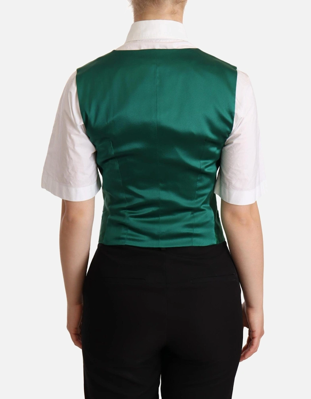Silk Twill Waistcoat with Button Fastening Women - Green Vests