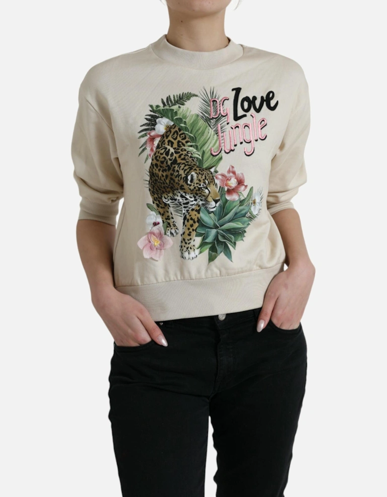 Jungle Print Crewneck Pullover Sweater Women - Beige