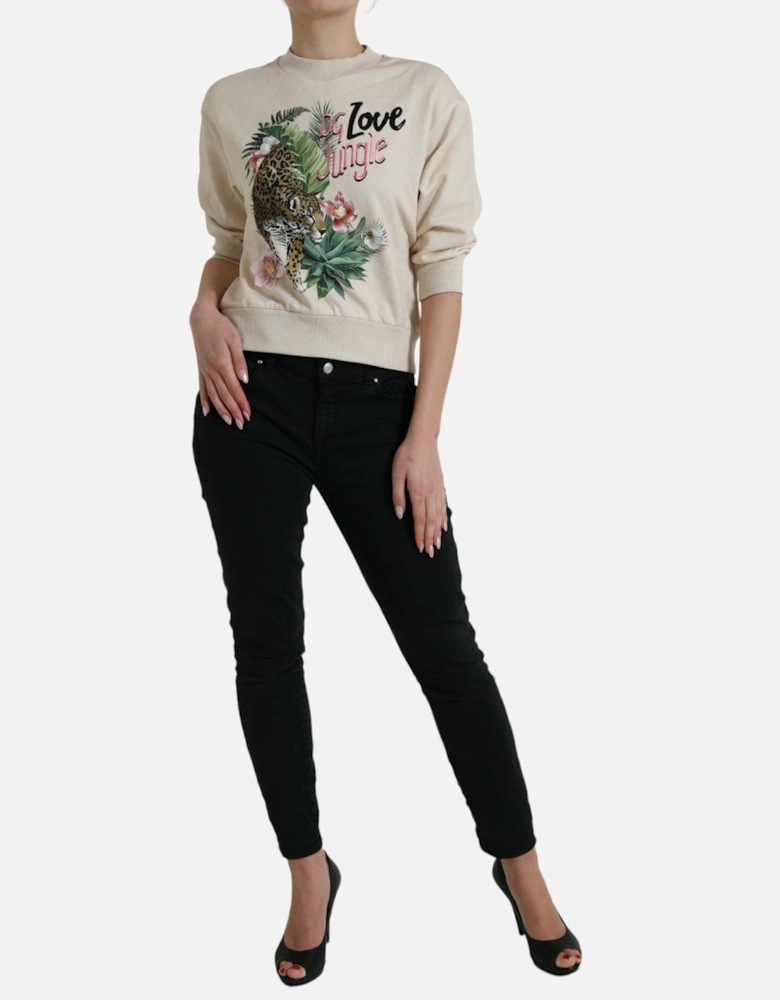 Jungle Print Crewneck Pullover Sweater Women - Beige