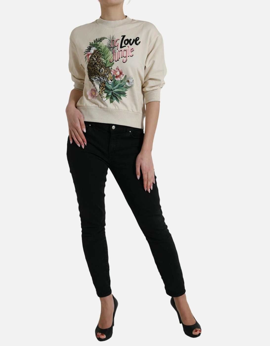 Jungle Print Crewneck Pullover Sweater Women - Beige