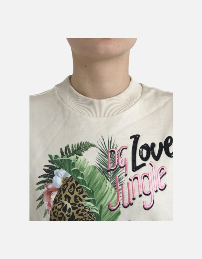 Jungle Print Crewneck Pullover Sweater Women - Beige