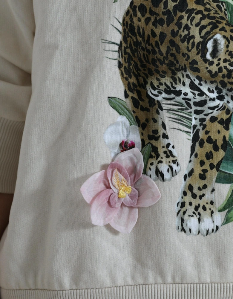Jungle Print Crewneck Pullover Sweater Women - Beige