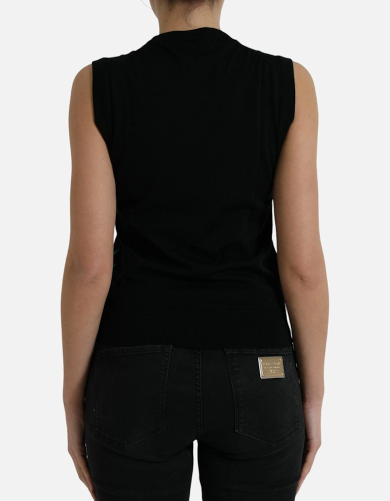Jungle Print Wool Blend Tank Top Women - Black T-Shirts