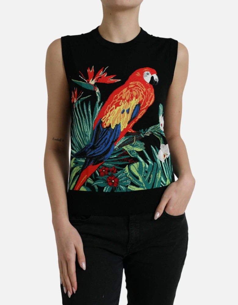 Jungle Print Wool Blend Tank Top Women - Black T-Shirts