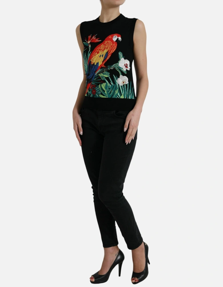 Jungle Print Wool Blend Tank Top Women - Black T-Shirts